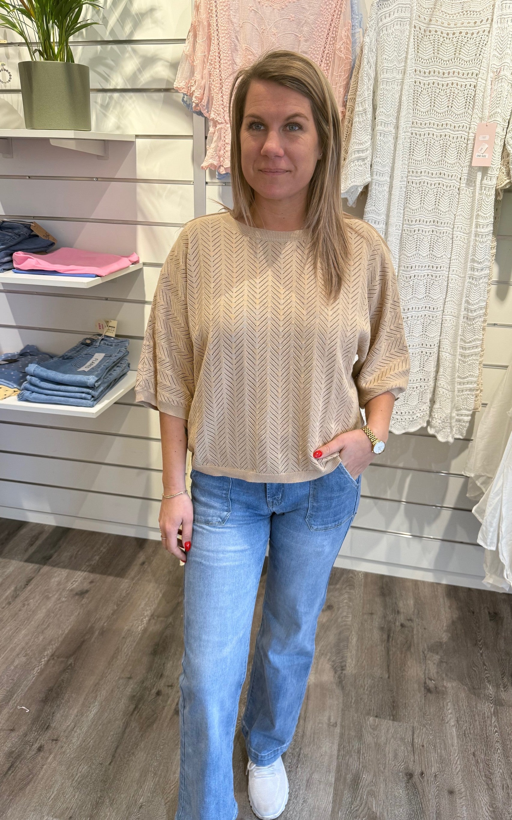 Cassie - Stickad Topp - Beige