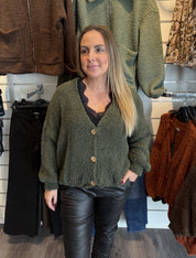 Christina stickad kofta Military