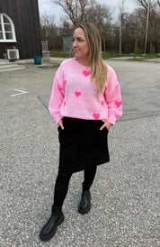 Clover - Stickad tröja Hjärtan  - Rosa - Nyhet