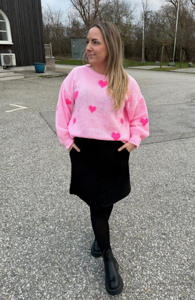 Clover - Stickad tröja Hjärtan  - Rosa - Nyhet