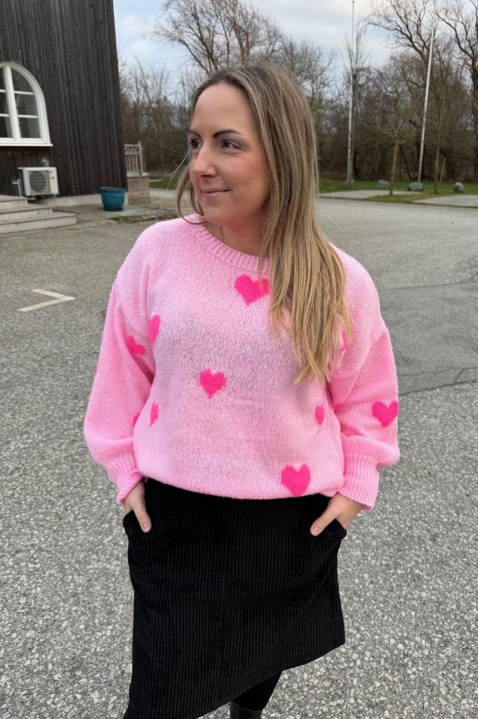 Clover - Stickad tröja Hjärtan  - Rosa - Nyhet