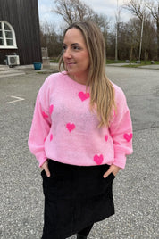 Clover - Stickad tröja Hjärtan  - Rosa - Nyhet