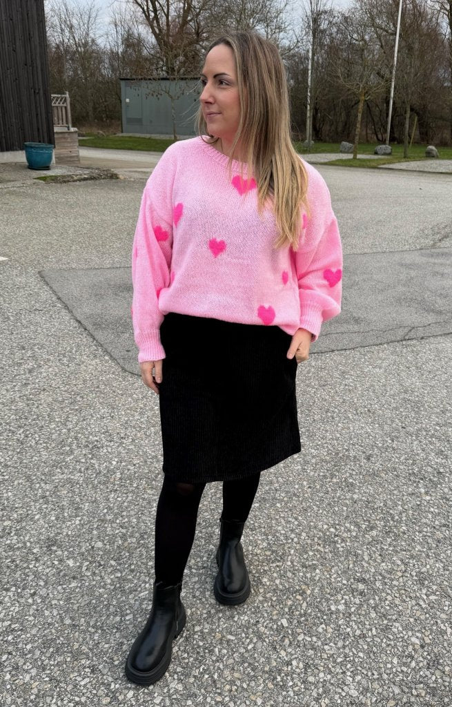 Clover - Stickad tröja Hjärtan  - Rosa - Nyhet