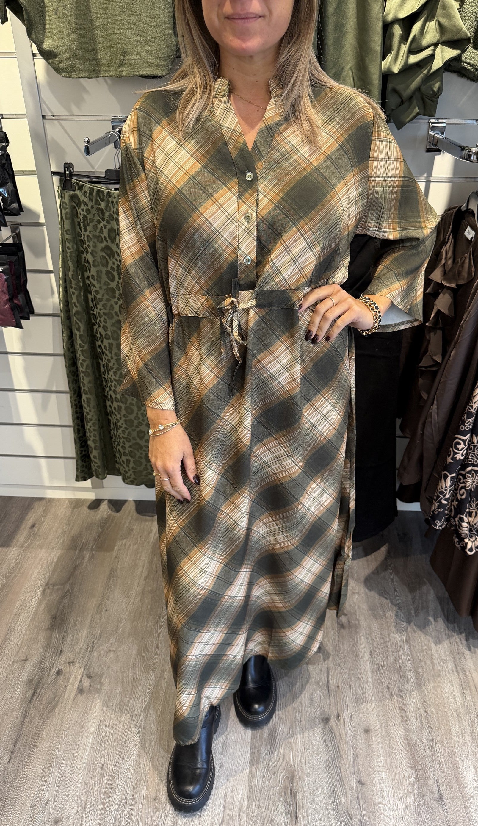 Cosima Maxiklänning Rutig Khaki