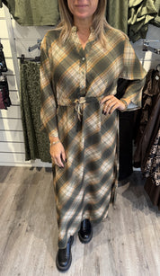 Cosima Maxiklänning Rutig Khaki