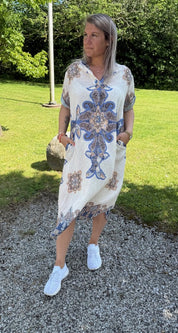 Dina - Tunika -Mönster  -Beige/Denim  - Nyhet