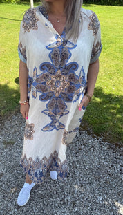 Dina - Tunika -Mönster  -Beige/Denim  - Nyhet