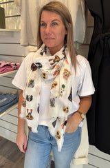 Doris Sjal med hundar Vit