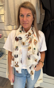 Doris Sjal med hundar Vit