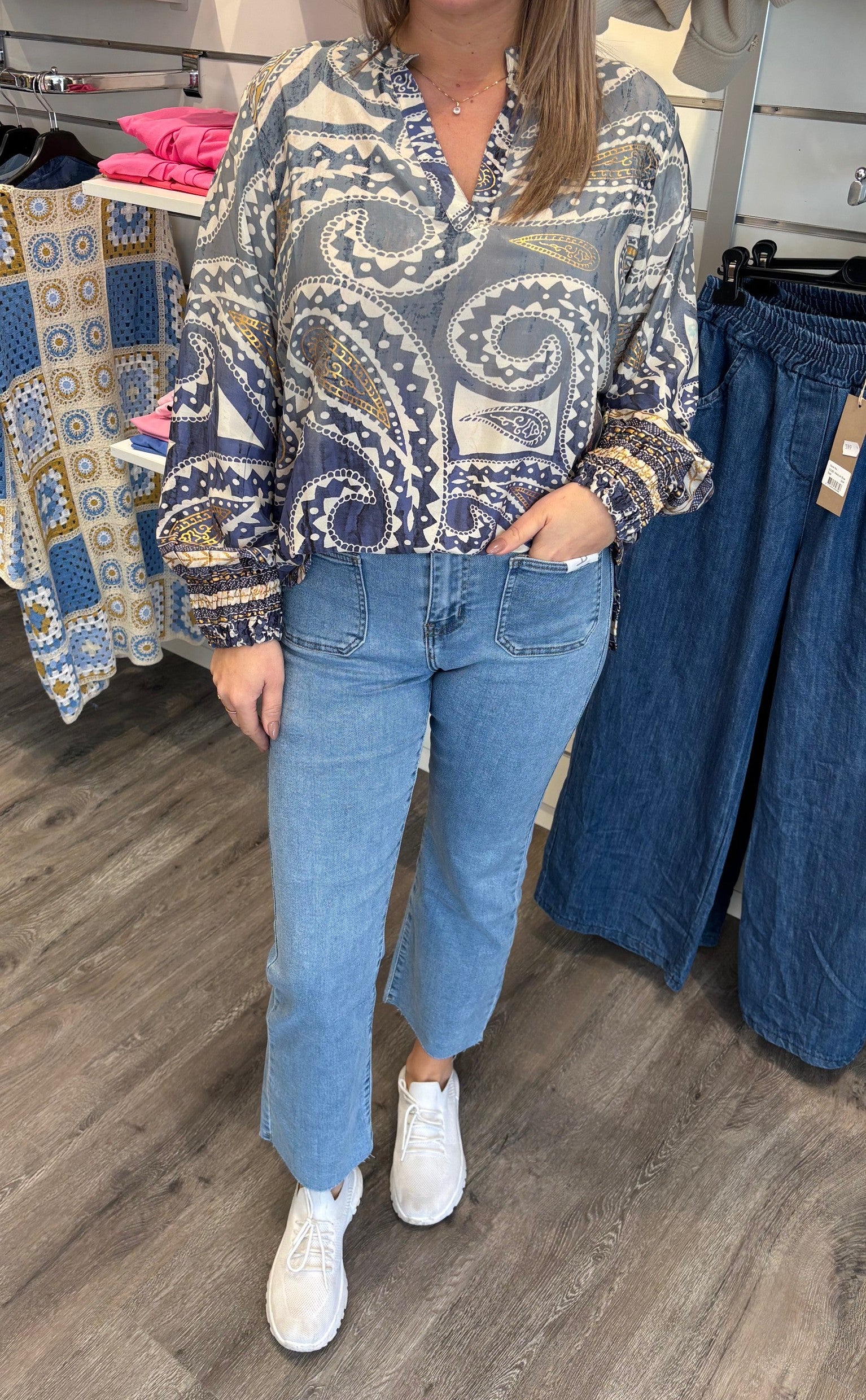 Ella - Blus - Mönster - Blå