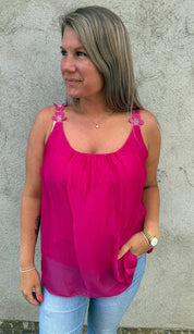 Ellen - Silkeslinne- Blommor - Fuxia- Nyhet