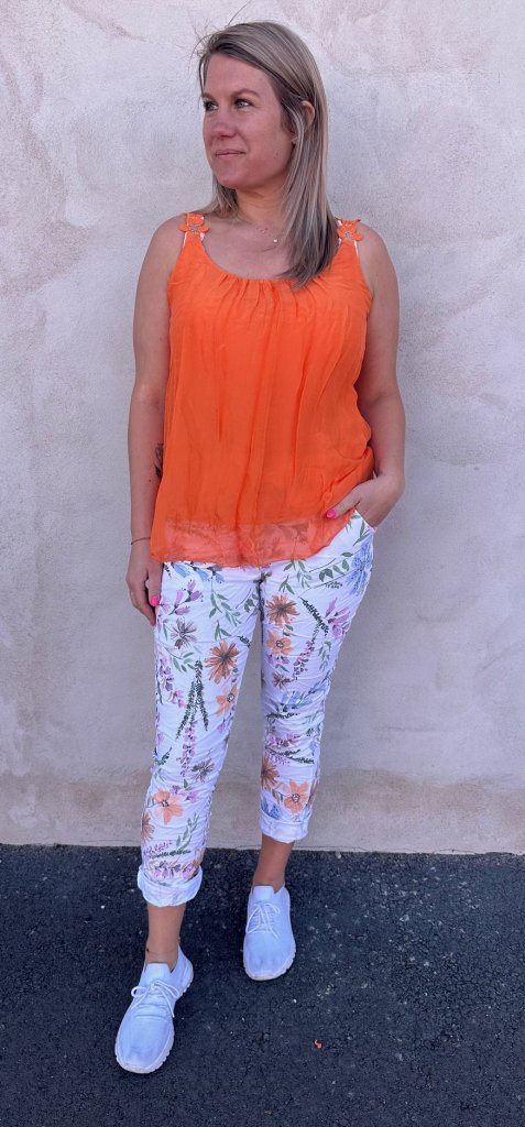 Ellen - Satinlinne - Blommor - Orange - Nyhet