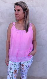Ellen - Satinlinne - Blommor - Baby Pink - Nyhet