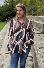 Emilia- Blus - Mönster - Svart/Brun/Beige - Nyhet