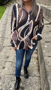Emilia- Blus - Mönster - Svart/Brun/Beige - Nyhet