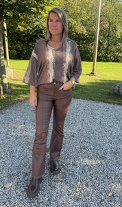 Etel - Vaxade byxor miniflare - Choco- Nyhet