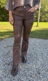 Etel - Vaxade byxor miniflare - Choco- Nyhet