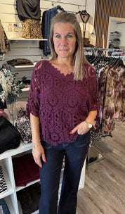 Fanny  Virkad Topp Bordo