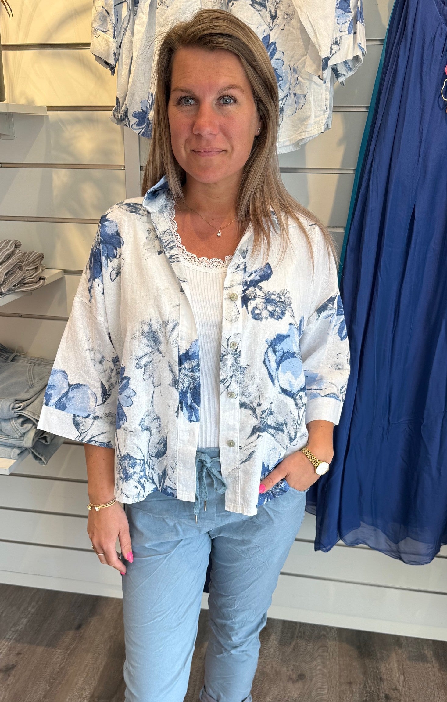 Flora Linneskjorta Blå