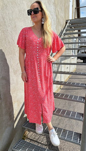 Gina - Klänning - Blommor - Korall