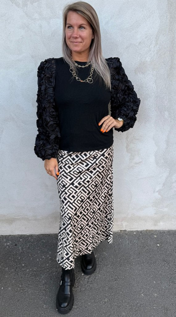 Giovanna - Satinkjol - Mönster - Svart/Beige - Nyhet