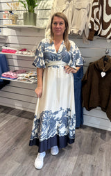 Gisela - Klänning - Mönster - Cream/Blå - Nyhet