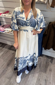 Gisela - Klänning - Mönster - Cream/Blå - Nyhet