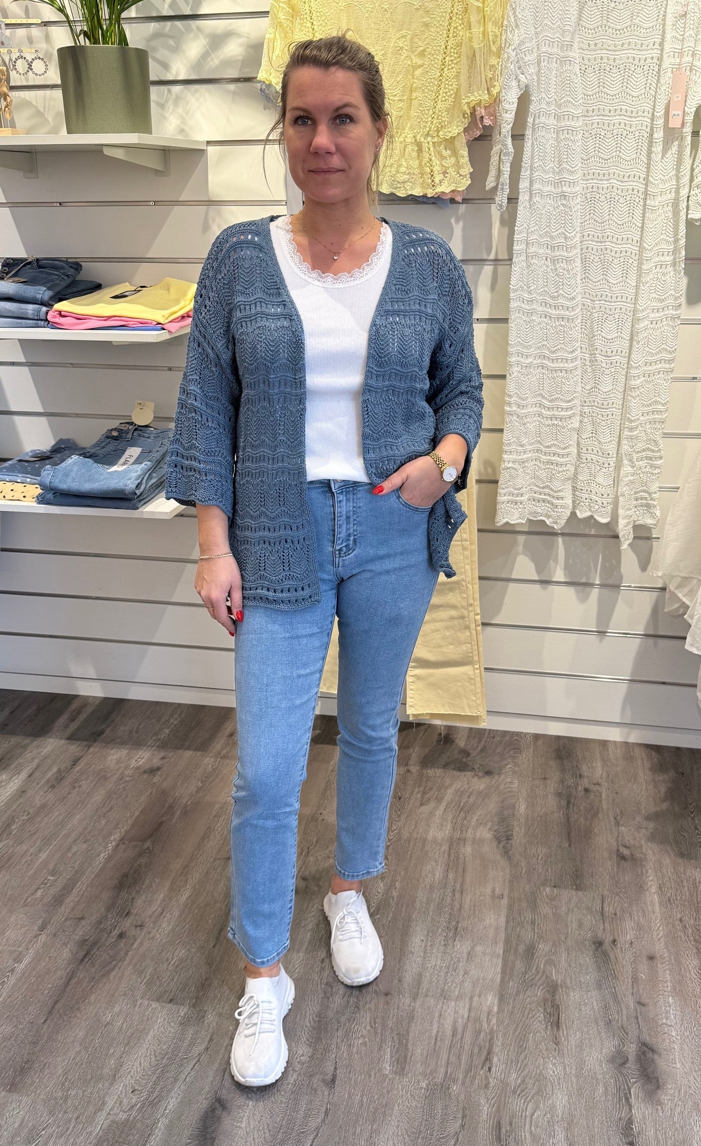 Hailey - Kort virkad Kofta - Denim