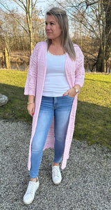 Hailey - Virkad Kofta lång - Ljusrosa