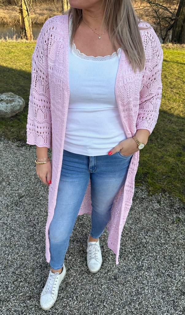 Hailey - Virkad Kofta lång - Ljusrosa
