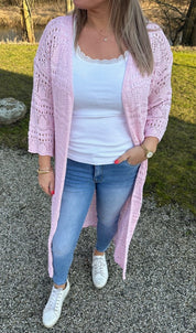 Hailey - Virkad Kofta lång - Ljusrosa