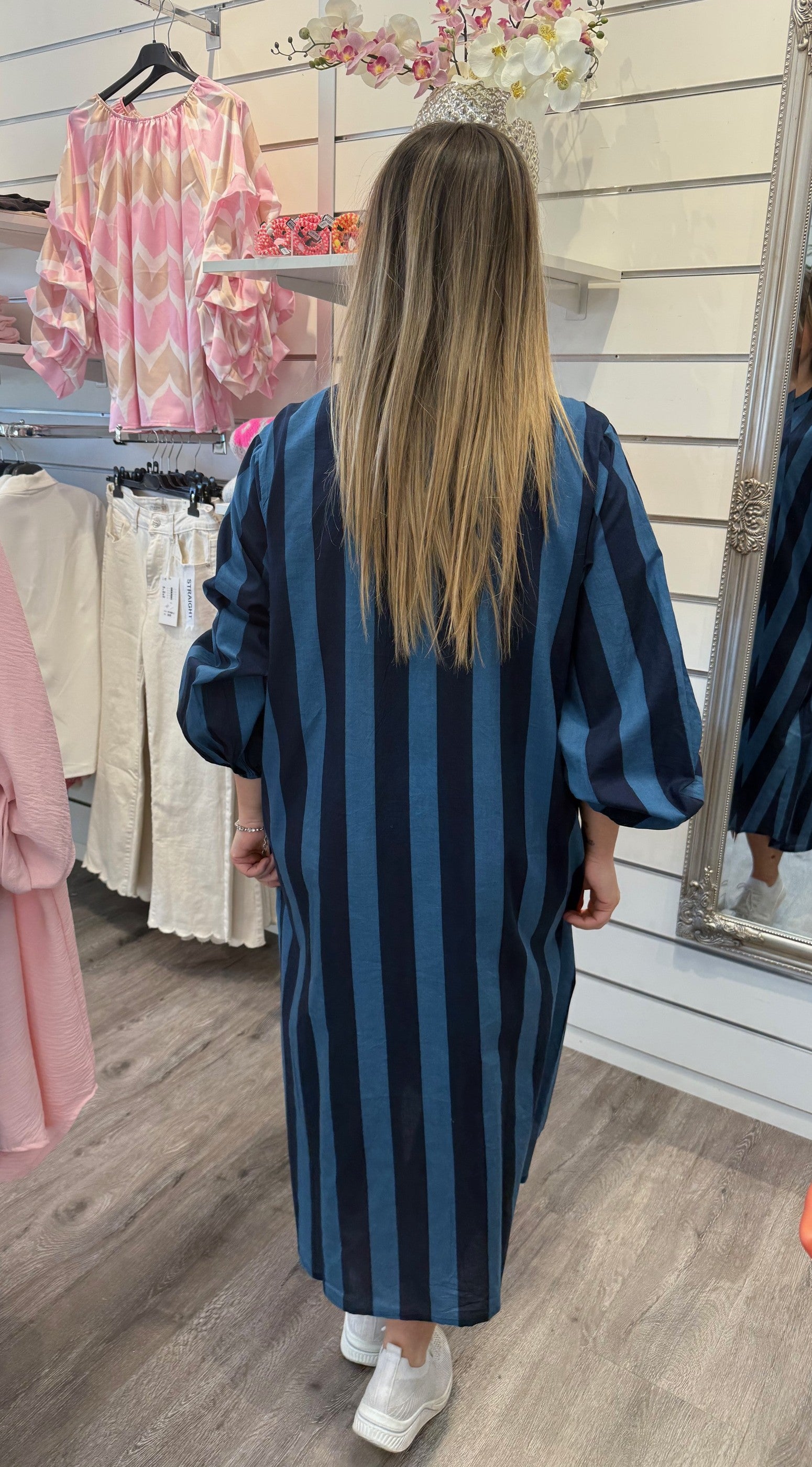 Harriet - Bomullsklänning - Randig - Blå