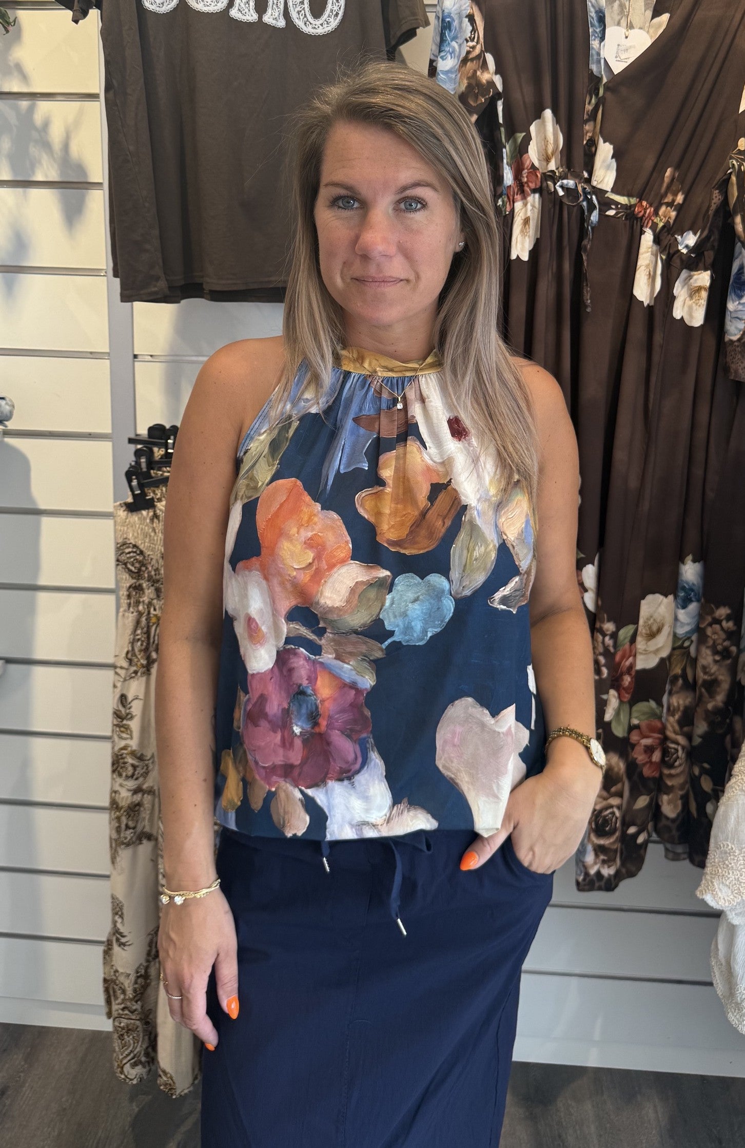 Havanna Topp Blommor Navy