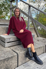 Hazel - Set Ribbad Tröja & Klänning - Bordo- Nyhet