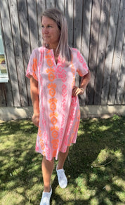 Nicolette - Klänning - Mönster - Fuxia/Korall- Nyhet
