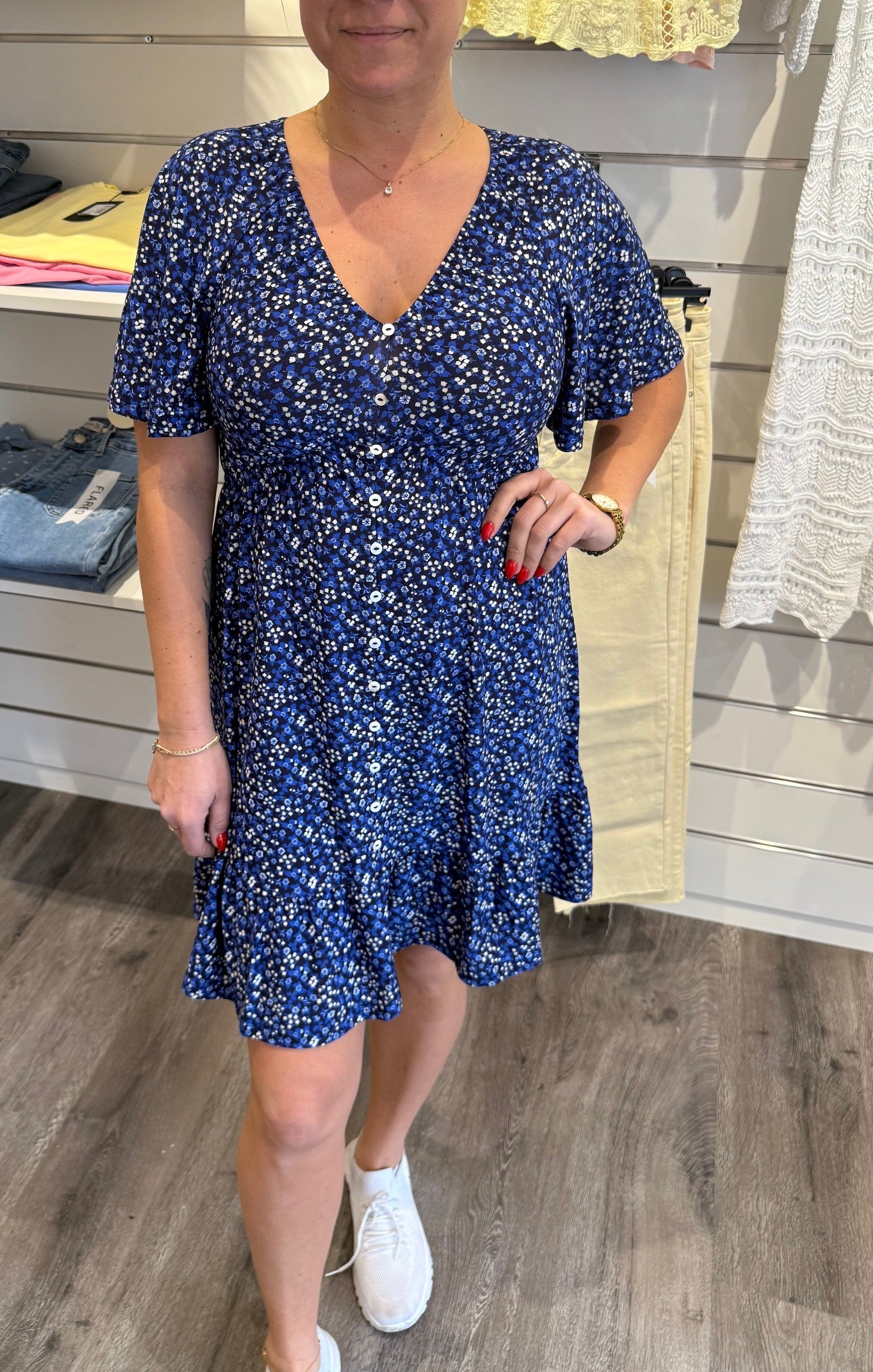 Iris- Klänning- Kort  - Flower - Navy