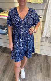 Iris- Klänning- Kort  - Flower - Navy