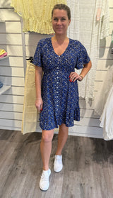 Iris- Klänning- Kort  - Flower - Navy