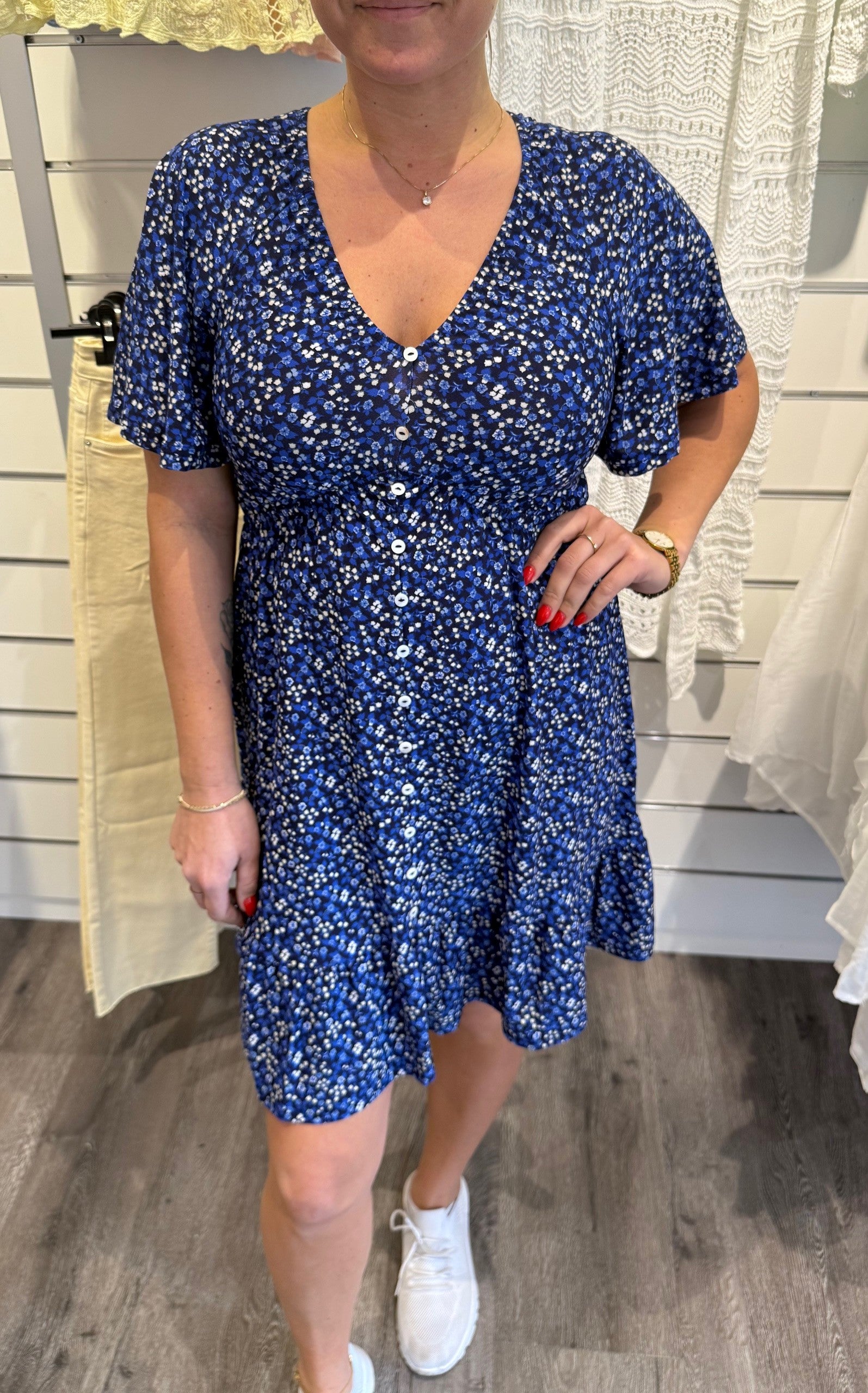 Iris- Klänning- Kort  - Flower - Navy