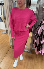 Iris - Set Ribbad Tröja & kjol - Fuxia - Nyhet