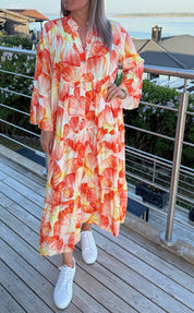 Isys - Klänning -Bladmönster- Orange