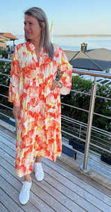 Isys - Klänning -Bladmönster- Orange
