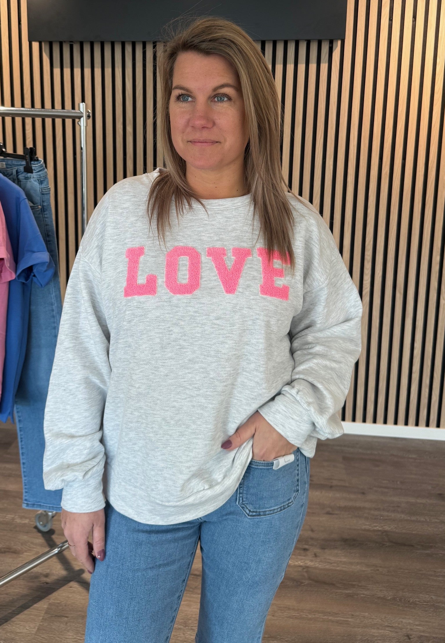 Jessa - Sweatshirt-  Love - Grå/Rosa- Nyhet