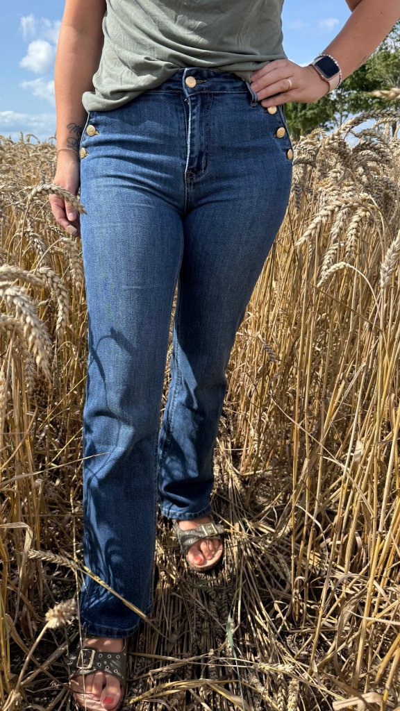 Mickan - Jeans - Guldiga knappar - Mörk denim - Nyhet