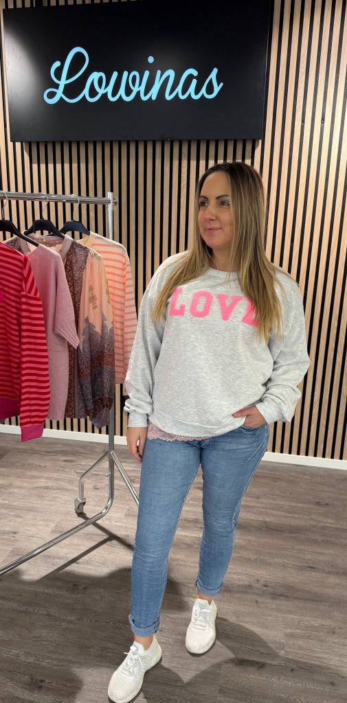 Jessa - Sweatshirt-  Love - Grå/Rosa- Nyhet