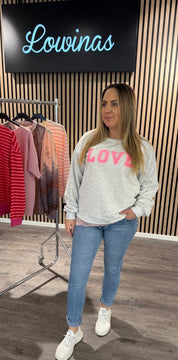 Jessa - Sweatshirt-  Love - Grå/Rosa- Nyhet