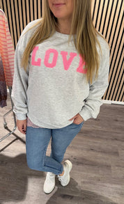 Jessa - Sweatshirt-  Love - Grå/Rosa- Nyhet