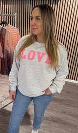 Jessa - Sweatshirt-  Love - Grå/Rosa- Nyhet