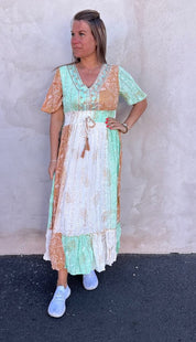 Yasmin - Klänning -  Mönster - Grön/Taupe - Nyhet
