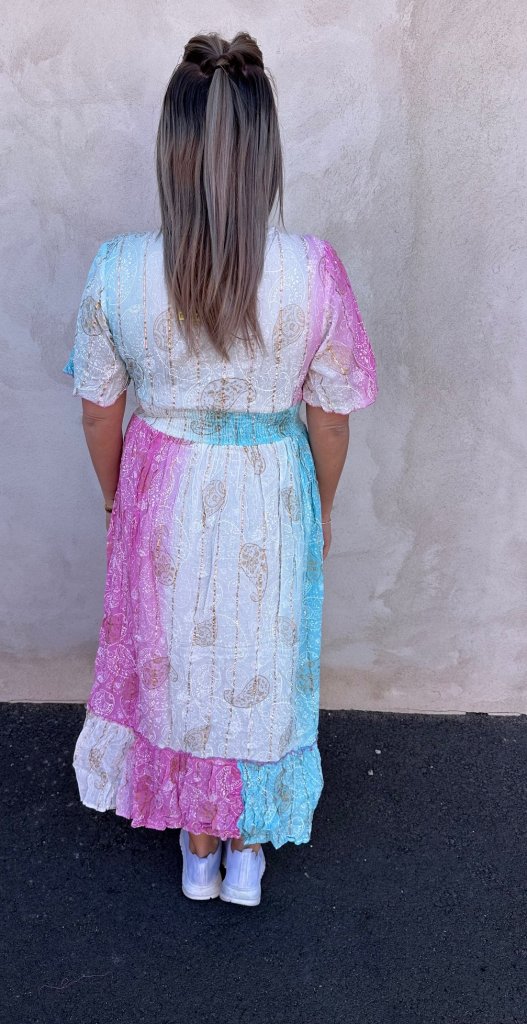 Yasmin - Klänning -  Mönster - Turkos/Rosa - Nyhet